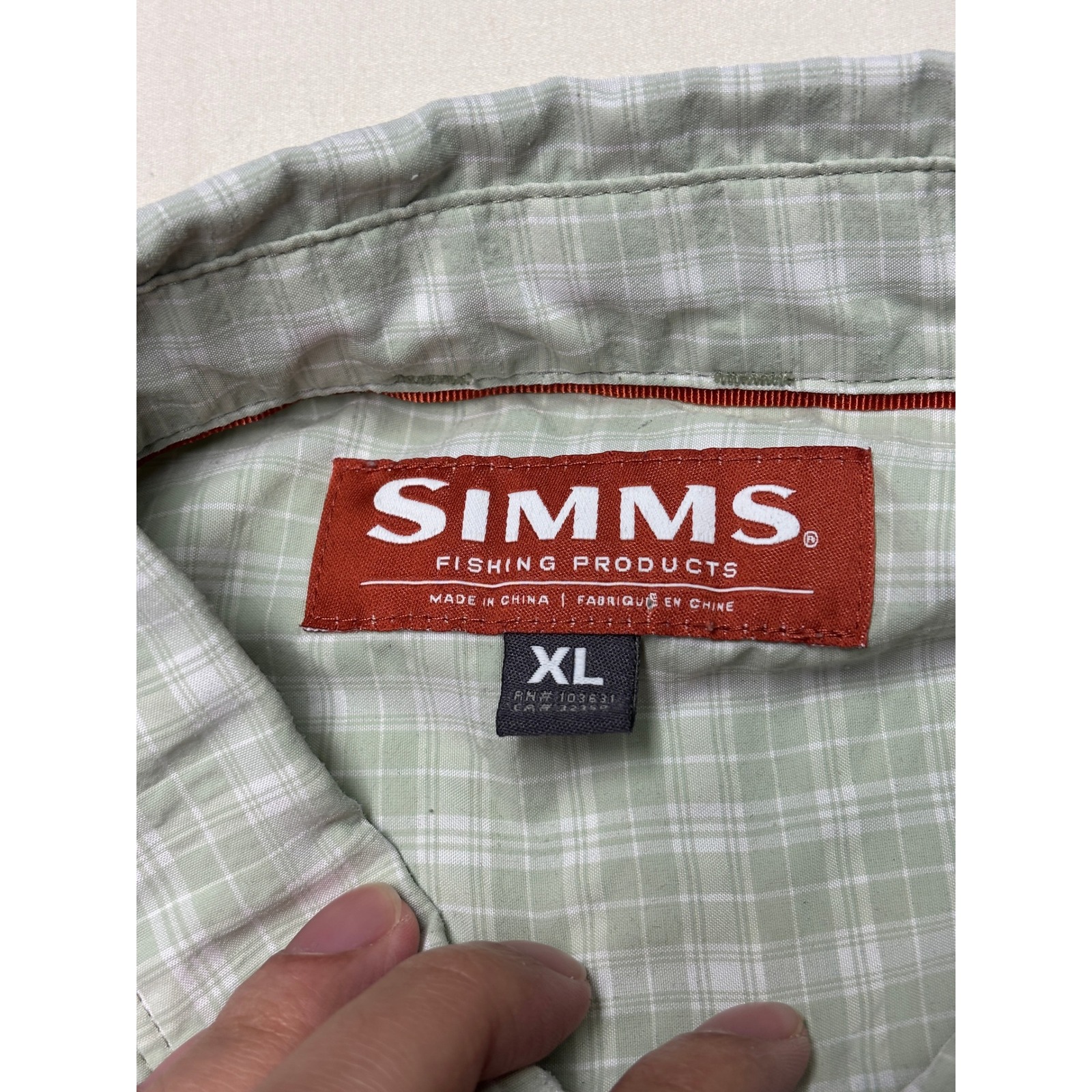 Simms Fishing Products Mens Xl Sage Green Plaid Long Sleeve Button Down Shirt — image 4 of 8